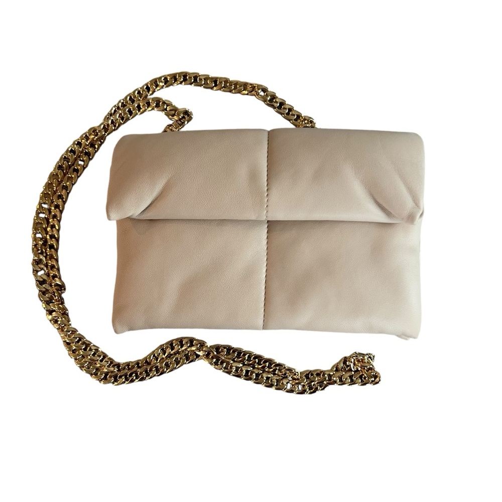 AllSaints Cream Leather Crossbody Bag with Gold Chain